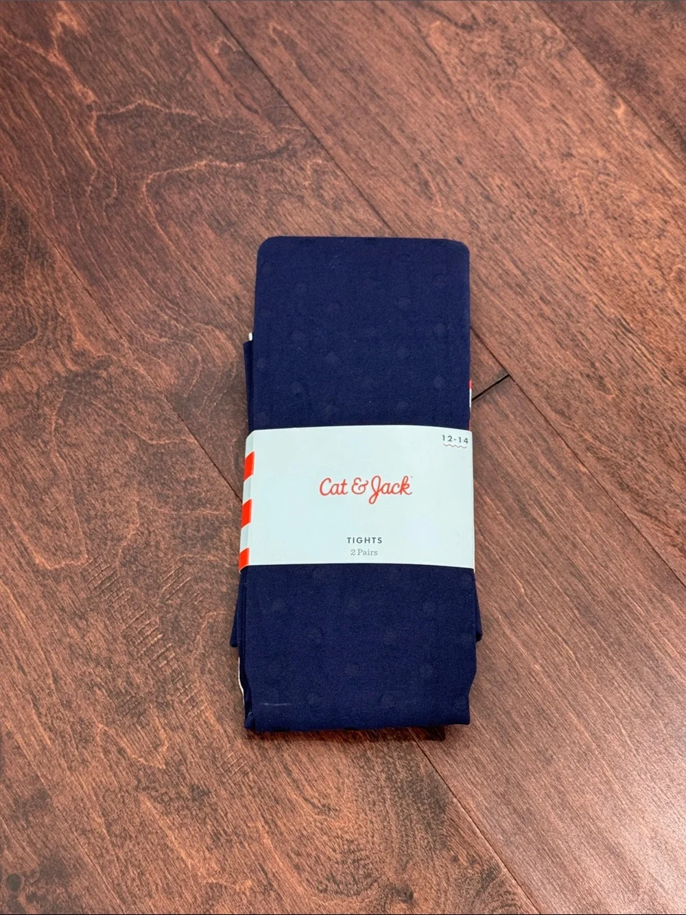 NEW Girls 2-pack Cat & Jack Tights Navy Blue Polka Dots & White, size 12-14